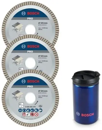 Bosch Bleu Accessoires 0615997670 PRO Roue diamantée 125 mm 3 pièces avec mug thermos