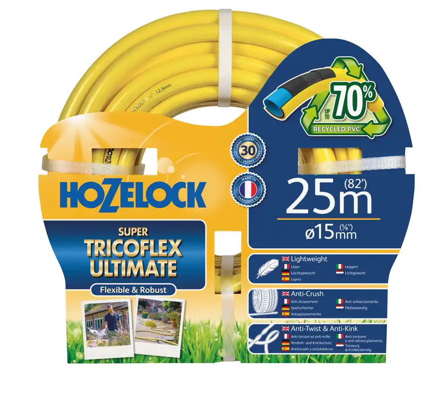 Hozelock 116761 Tuyau Super Ultimate Tricoflex jaune (Ø12,5 mm) 25 mètres