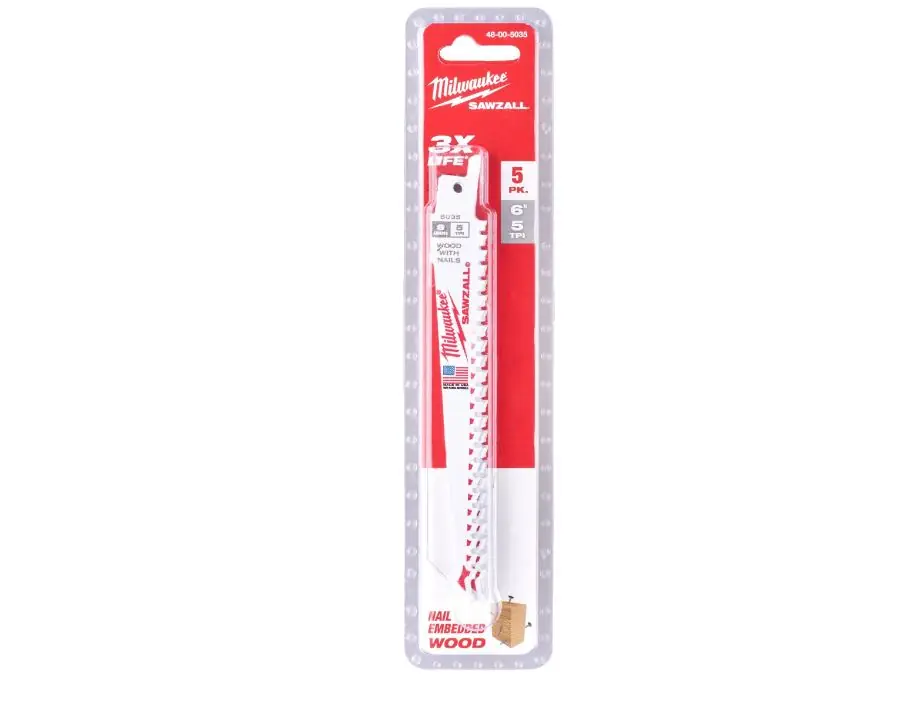 Milwaukee Accessoires 48475035 Sawzall Thin Kerf Lame de scie à guichet bois 150mm 5-Tpi 5ST