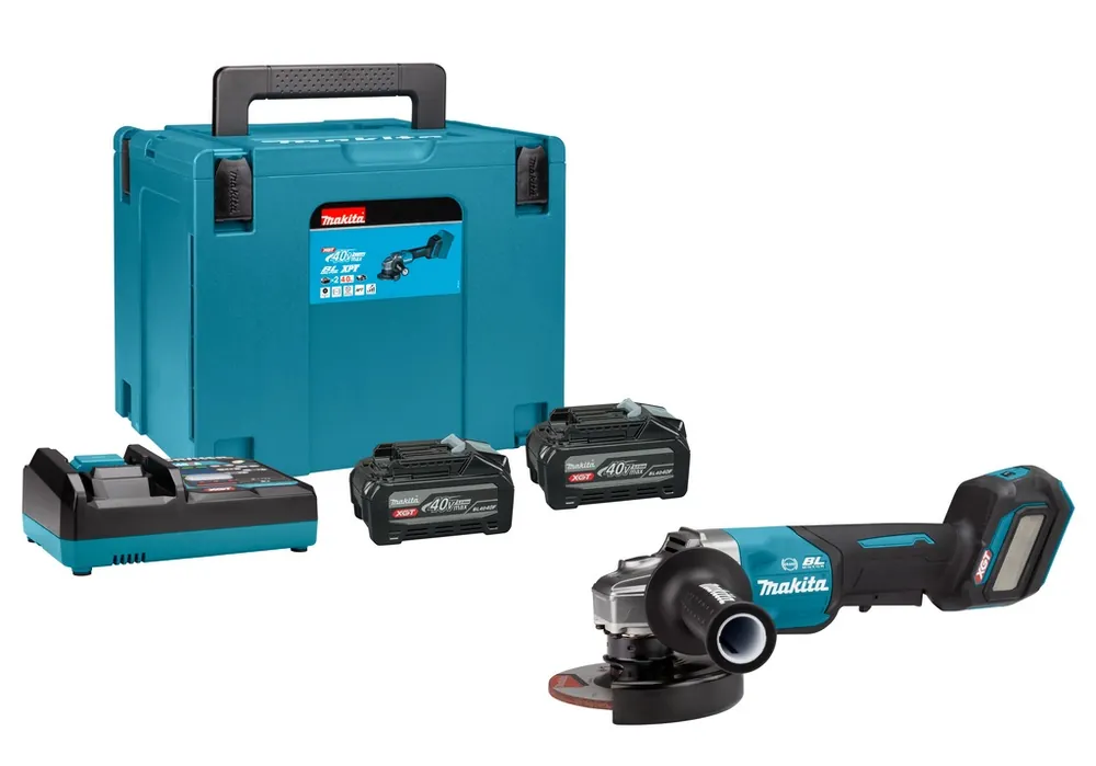 Makita GA029GU201 Meuleuse d‘angle XGT 40V Max 125mm avec interrupteur de sécurité 2x 4.0Ah et chargeur rapide dans Mbox