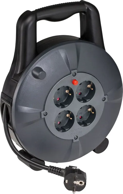 Schwabe 16086 Enrouleur de câble plastique 230V/16A IP20 Vinyle H05VV-F 3G1.5 Noir/Gris 10m