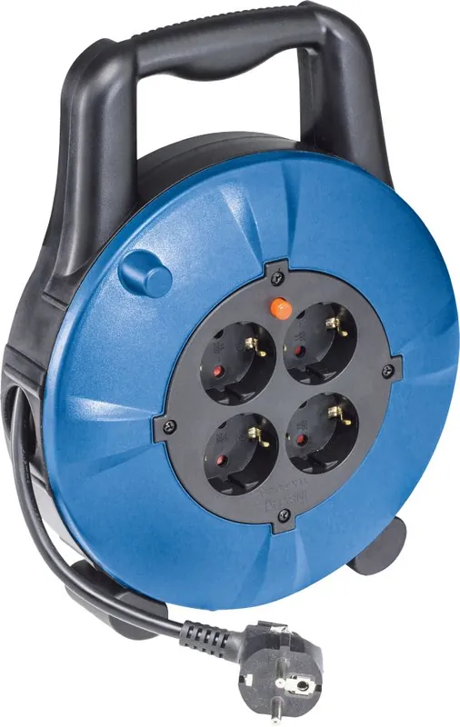 Schwabe 16094 Enrouleur de câble plastique 230V/16A IP20 Vinyle H05VV-F 3G1.5 Noir/Bleu 10m