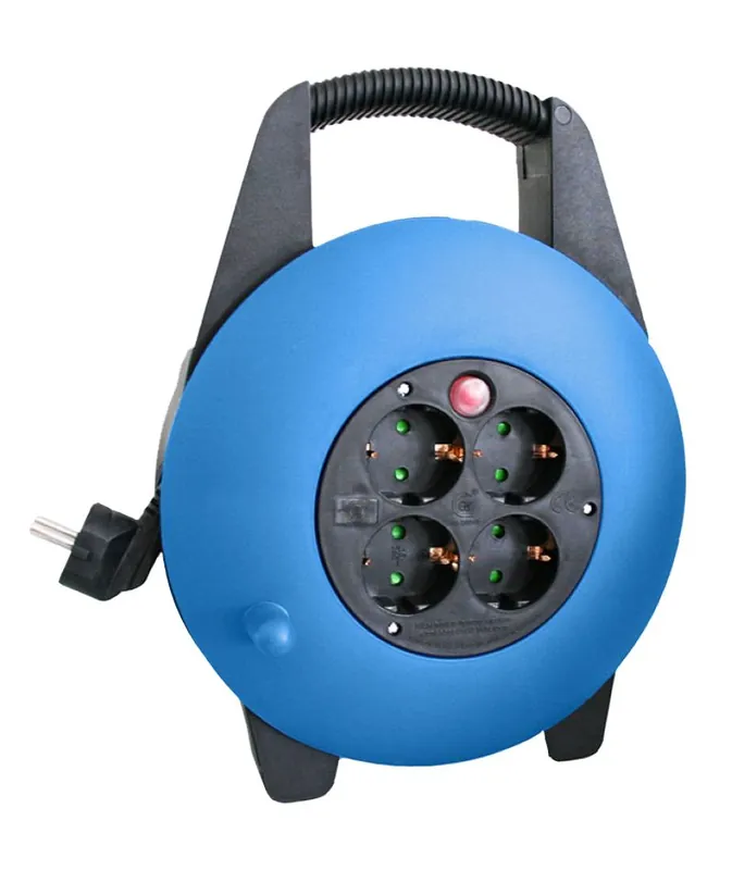 Schwabe 16095 Enrouleur de câble plastique 230V/16A IP20 Vinyle H05VV-F 3G1.5 Noir/Bleu 15m
