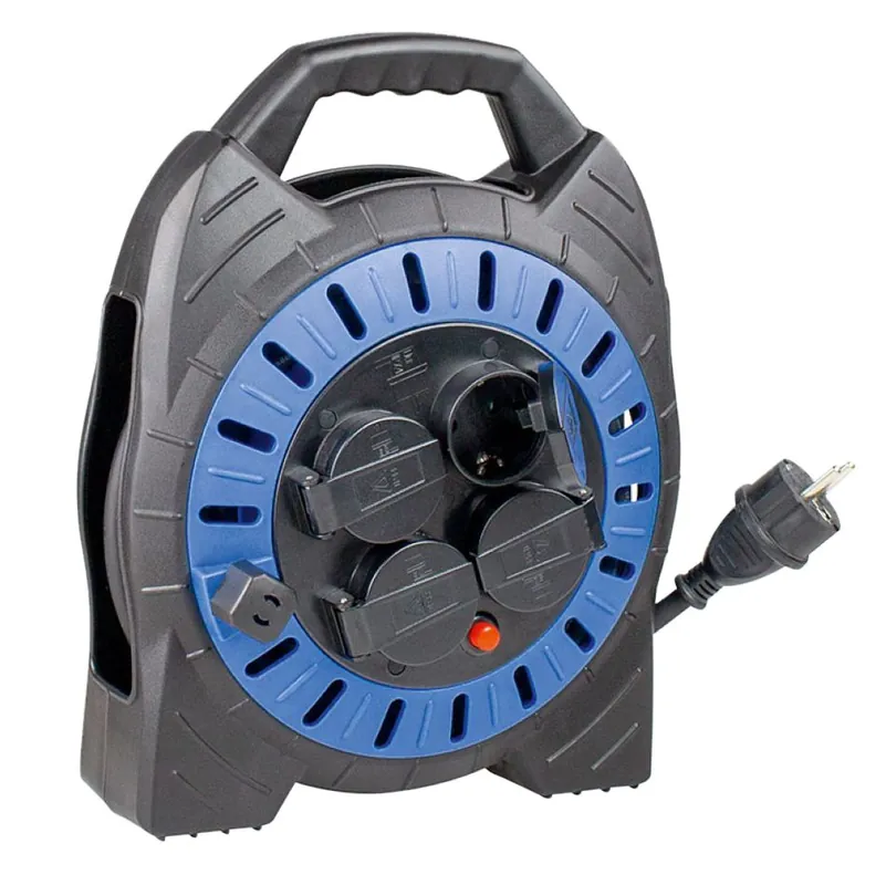 Schwabe 16151 Enrouleur de câble plastique 230V/16A IP44 Néoprène H07RN-F 3G1,5 Noir/Bleu 15m