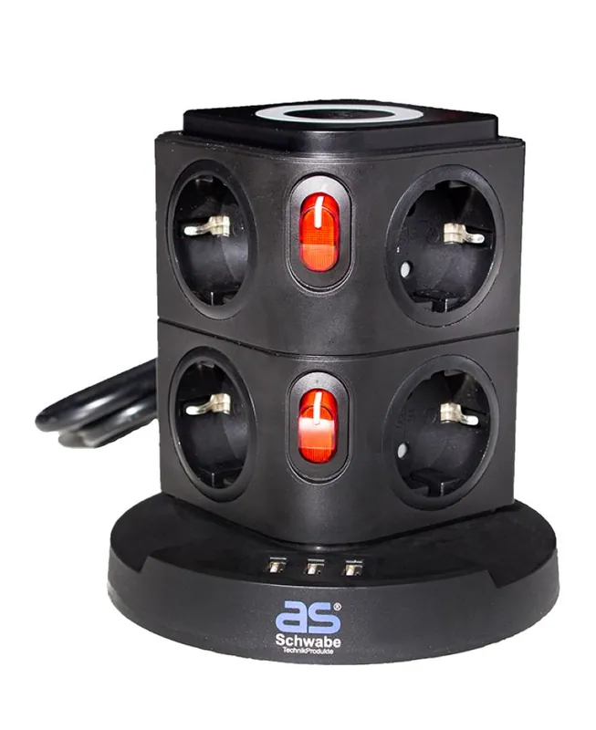 Schwabe 18221 Tour de branchement 8 x terre de protection 3 x USB avec chargeur à induction Câble de 2m