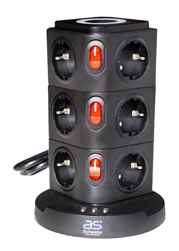 Schwabe 18222 Tour de prises 12 x terre de protection 3 x USB avec chargeur à induction Câble de 2m