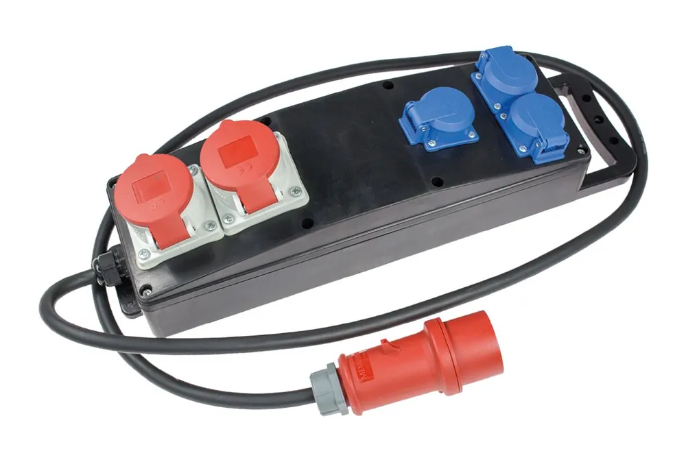Schwabe 60560 CEE Distributeur d‘alimentation Caoutchouc solide S4 400V/16A IP44 5-gang H07RN-F 5x2,5 2m