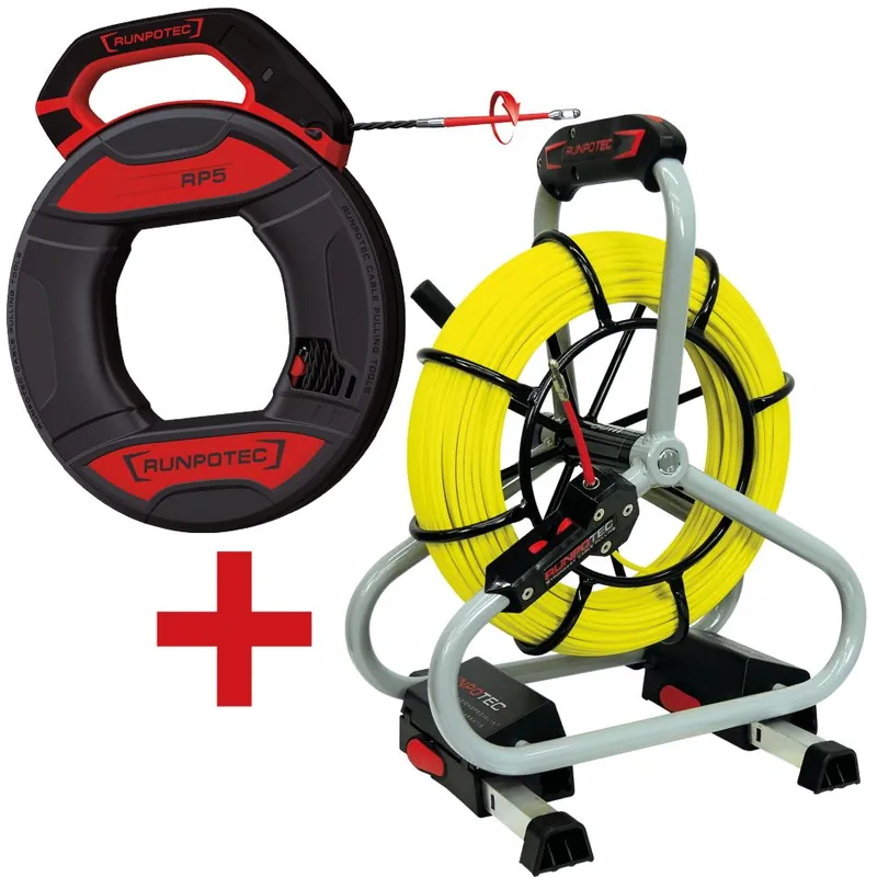 Runpotec 11120 ACTIONET Profi-set Ressort de traction en fibre de verre Ø 4.5mm 60m + RUNPO 5 avec boîte 30m