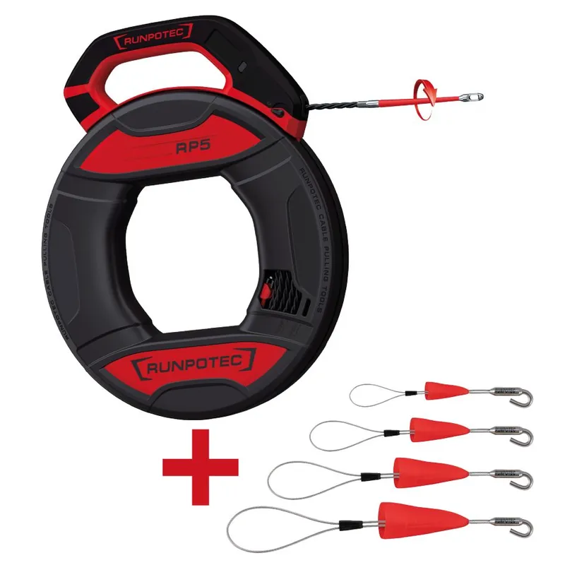 Runpotec 11142 Twisted Pull Spring Runpo 5 30m + Runpo Set Cable Pull Loops with Hook, 4-piece