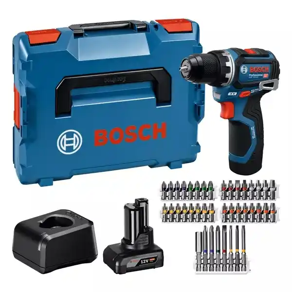 Bosch Bleu 06019N7005 Perceuse-visseuse sans fil GSR 12V-32 1x batterie 12V 2.0Ah/1x 4.0Ah et chargeur rapide en L-BOXX