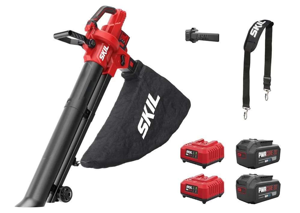 SKIL GB1E0350BA Souffleur de feuilles et piston 2x20V sans balais incl. 2x batterie 4.0Ah et 2x chargeur