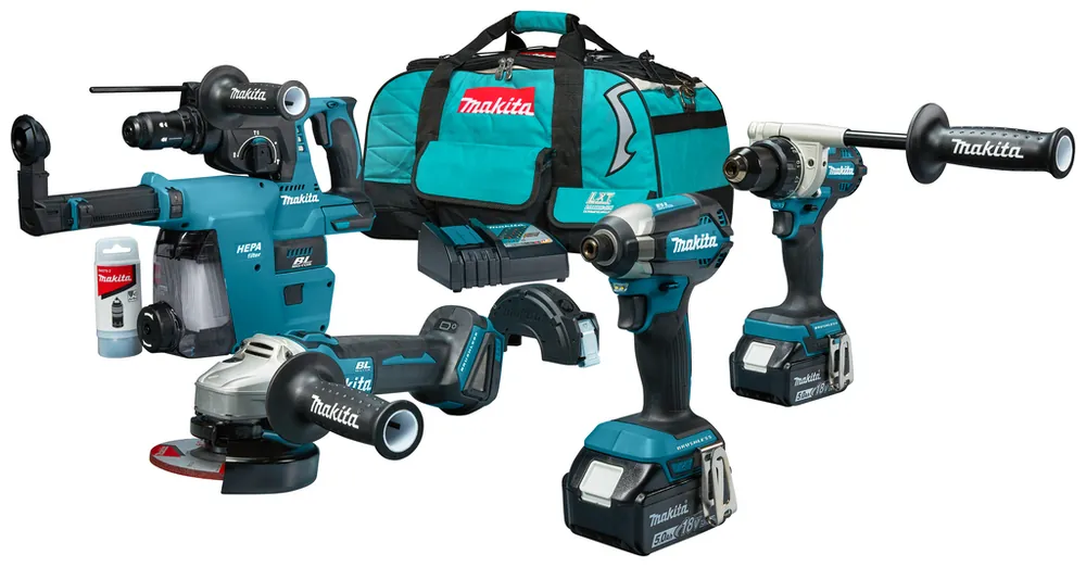 Makita DLX4194TX1 Ensemble de 4 outils DDF492 DTD153 DHR243 DGA504 18 V, batterie Li-ion 5,0 Ah, dans un sac