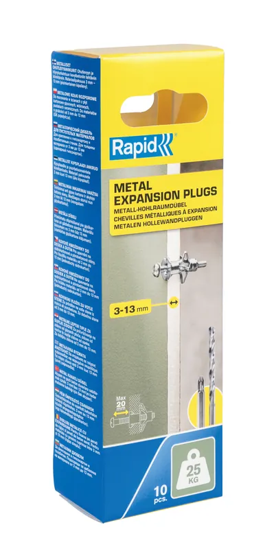Rapid 5001546 Cheville murale creuse pour panneaux de 3 à 13 mm d‘épaisseur, capacité de charge de 25 kg