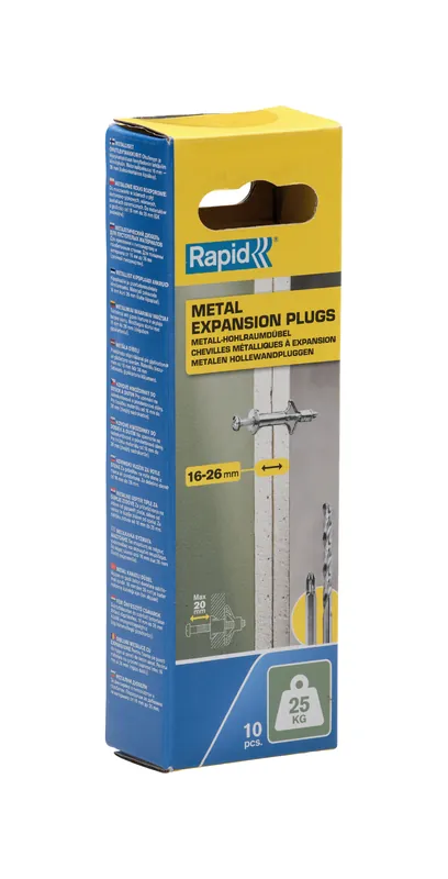Rapid 5001547 Cheville murale creuse pour panneaux d‘une épaisseur de 16 à 26 mm, capacité de charge de 25 kg