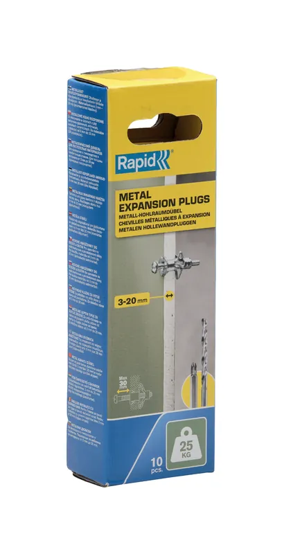 Rapid 5001549 Cheville murale creuse pour panneaux d‘une épaisseur de 6 à 16 mm, capacité de charge de 40 kg