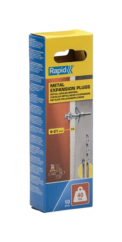 Rapid 5001550 Cheville murale creuse pour panneaux d‘une épaisseur de 6 à 21 mm, capacité de charge de 40 kg