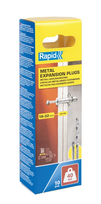 Rapid 5001551 Cheville murale creuse pour panneaux de 18 à 32 mm d‘épaisseur, capacité de charge de 40 kg