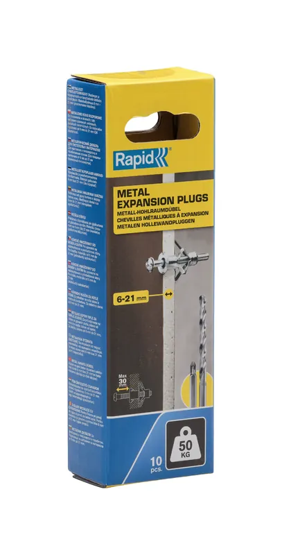 Rapid 5001553 Cheville murale creuse pour panneaux d‘une épaisseur de 6 à 21 mm, capacité de charge de 50 kg