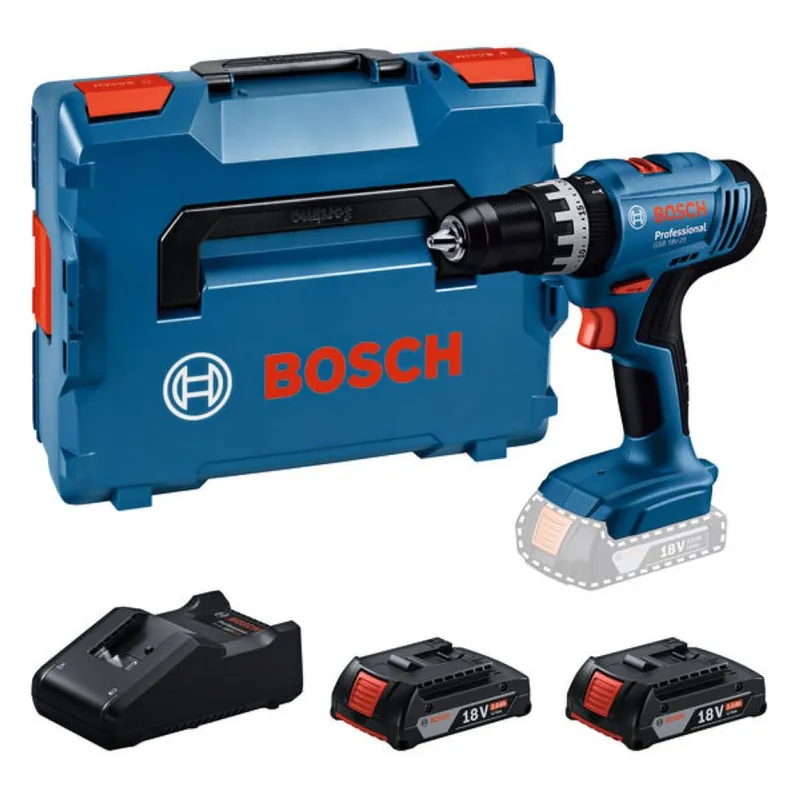 Bosch Bleu 06019K9302 GSB 18V-25 Marteau perforateur sans fil 2x 18V 2.0 Ah et chargeur GAL 18V-40 en L-Boxx