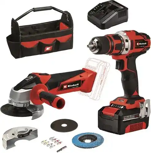 Einhell 4257240 TE-TK 18/2 Li Kit Perceuse/visseuse sans fil et meuleuse d‘angle sans fil avec 4.0Ah et chargeur dans la sacoche