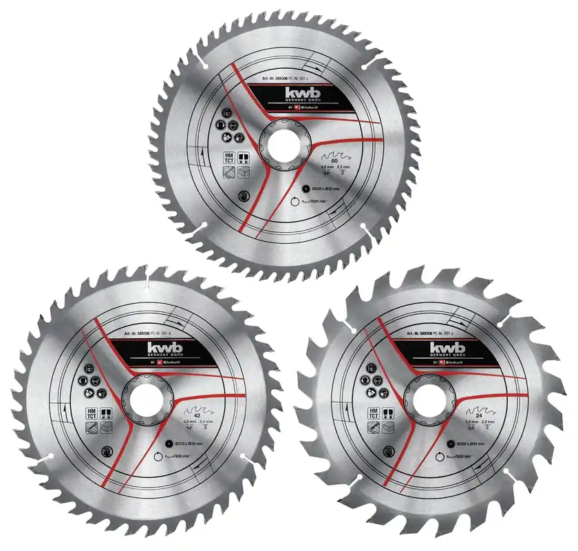 Einhell 49589306 Jeu de lames de scie HM TCT 3 pièces Ø250x30x3.2 mm