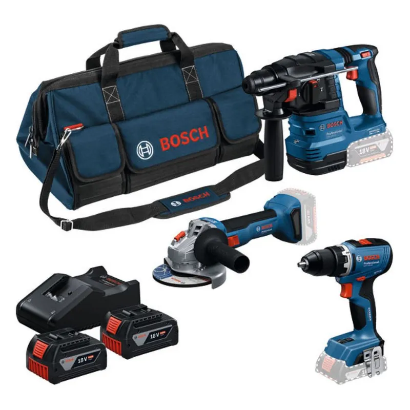 Bosch Bleu 0615A50094 Kit batterie 3 machines 18V 2x 18V 4.0Ah et chargeur GAL 18V-40 dans Toolbag