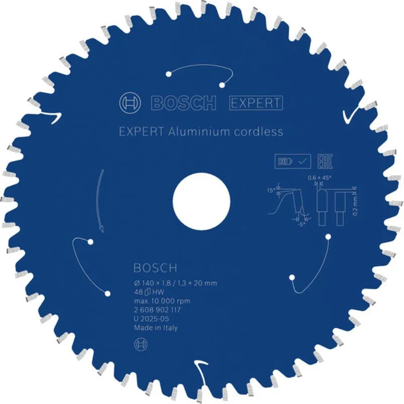 Bosch Bleu Accessoires 2608902117 EXPERT Lame de scie circulaire Aluminium sans fil 140 x 1,8/1,3 x 20 mm T48