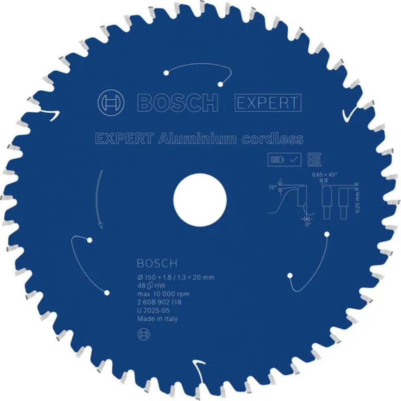 Bosch Bleu Accessoires 2608902118 EXPERT Lame de scie circulaire Aluminium sans fil 150 x 1,8/1,3 x 20 mm T48