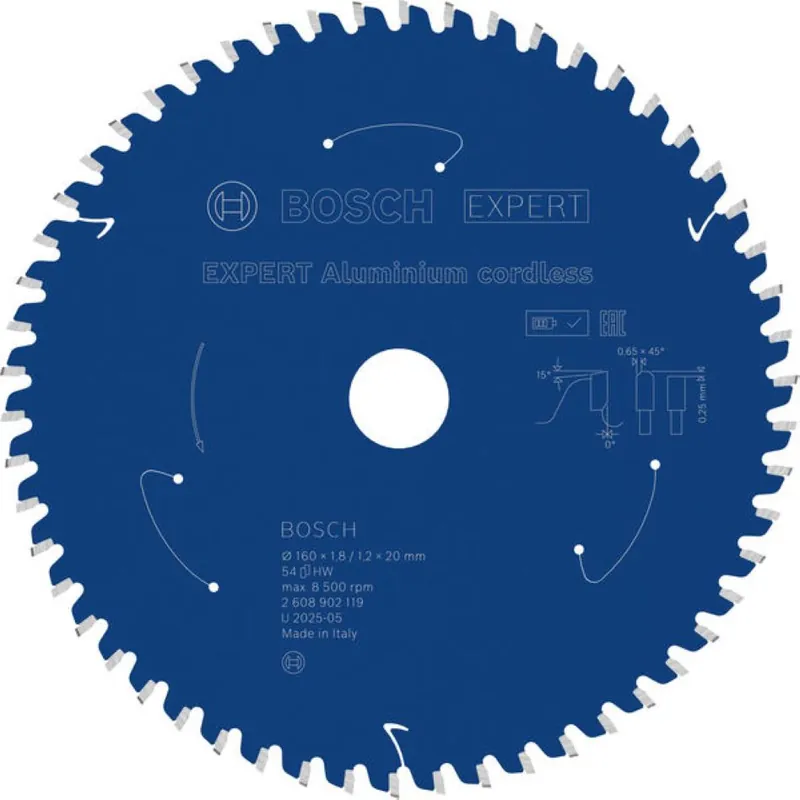 Bosch Bleu Accessoires 2608902119 EXPERT Lame de scie circulaire Aluminium sans fil 160 x 1,8/1,2 x 20 mm T54