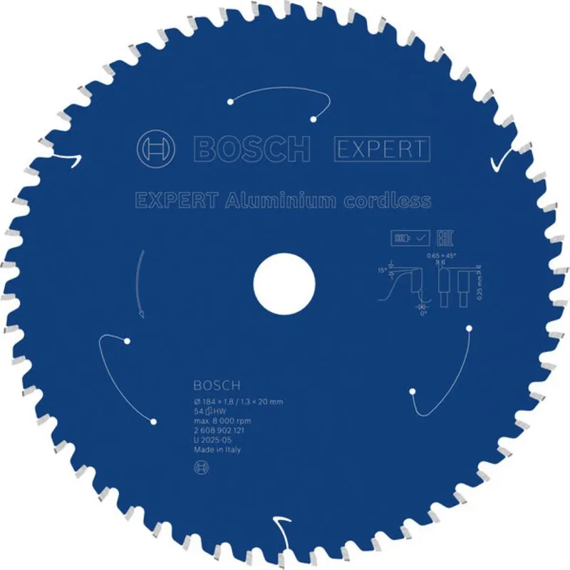 Bosch Bleu Accessoires 2608902121 EXPERT Lame de scie circulaire Aluminium sans fil 184 x 1,8/1,3 x 20 mm T54
