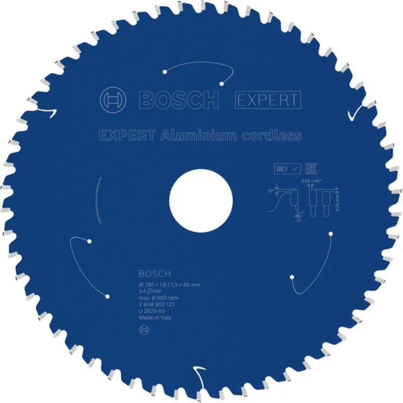 Bosch Bleu Accessoires 2608902122 EXPERT Lame de scie circulaire Aluminium sans fil 190 x 1,8/1,3 x 30 mm T54