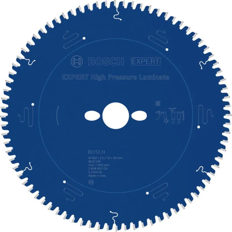 Bosch Bleu Accessoires 2608902125 EXPERT Lame de scie circulaire Stratifié haute pression 260 x 2,5/1,8 x 30 mm T80