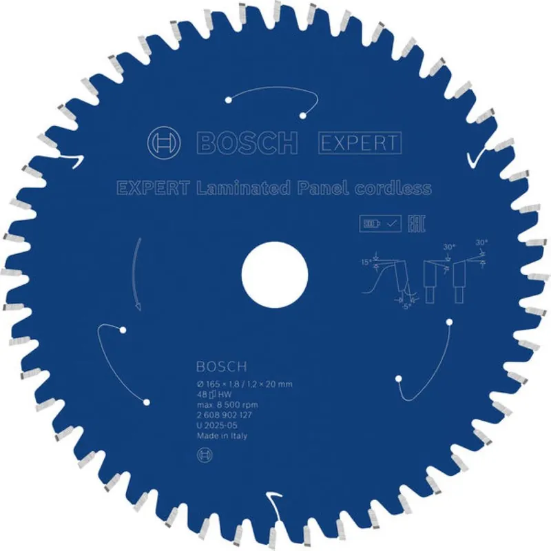 Bosch Bleu Accessoires 2608902127 EXPERT Lame de scie circulaire Panneau stratifié sans fil 165 x 1,8/1,2 x 20 mm T48