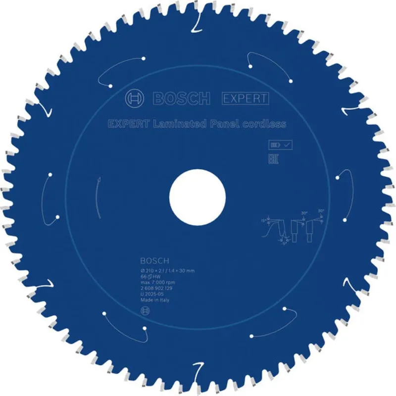 Bosch Bleu Accessoires 2608902129 EXPERT Lame de scie circulaire Panneau stratifié sans fil 210 x 2.1/1.4 x 30 mm T66