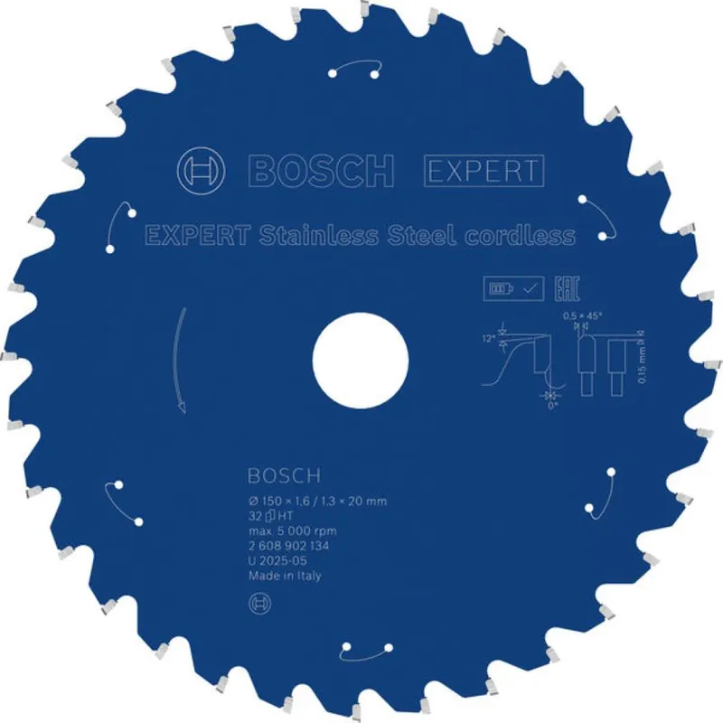 Bosch Bleu Accessoires 2608902134 EXPERT Lame de scie circulaire en acier inoxydable sans fil 150 x 1,6/1,3 x 20 mm T32