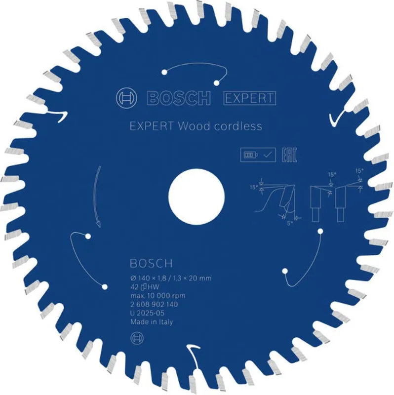 Bosch Bleu Accessoires 2608902140 EXPERT Lame de scie circulaire Bois sans fil 140 x 1,8/1,3 x 20 mm T42