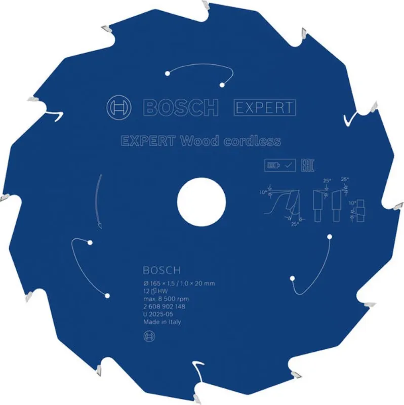 Bosch Bleu Accessoires 2608902148 EXPERT Lame de scie circulaire Bois sans fil 165 x 1,5/1 x 20 mm T12