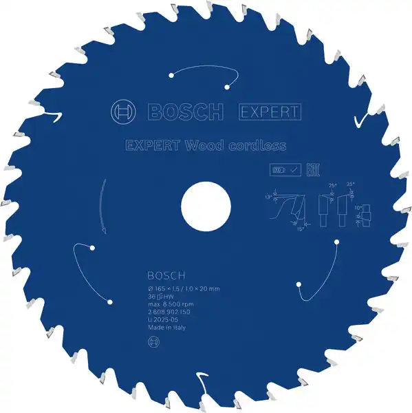 Bosch Bleu Accessoires 2608902150 EXPERT Lame de scie circulaire Bois sans fil 165 x 1,5/1 x 20 mm T36