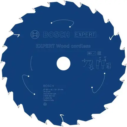 Bosch Bleu Accessoires 2608902152 EXPERT Lame de scie circulaire Bois sans fil 184 x 1,6/1 x 20 mm T24