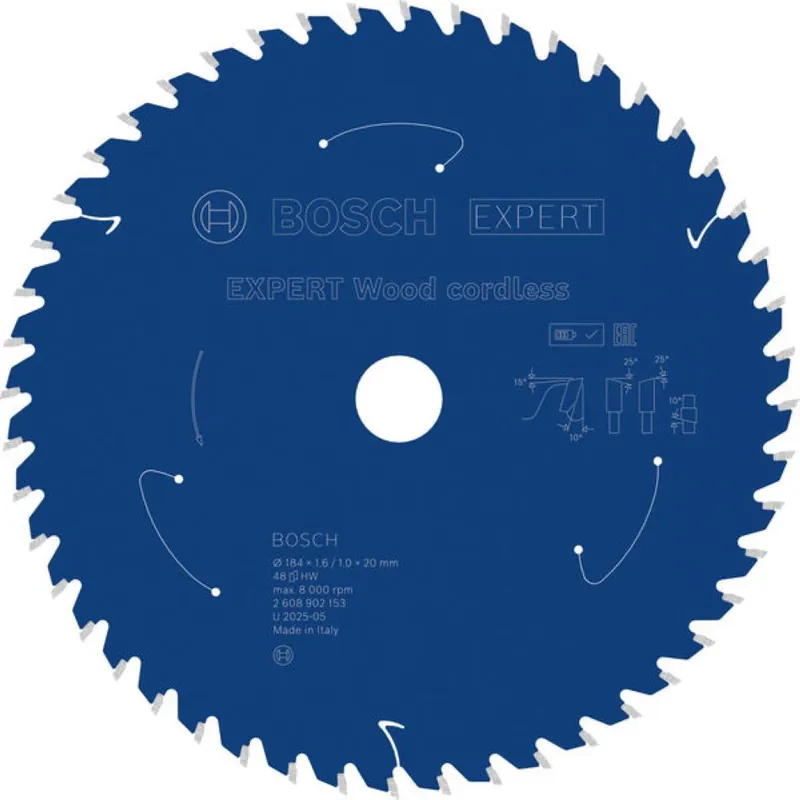 Bosch Bleu Accessoires 2608902153 EXPERT Lame de scie circulaire Bois sans fil 184 x 1,6/1 x 20 mm T48