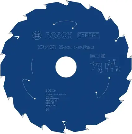Bosch Bleu Accessoires 2608902155 EXPERT Lame de scie circulaire Bois sans fil 190 x 1,5/1 x 30 mm T18