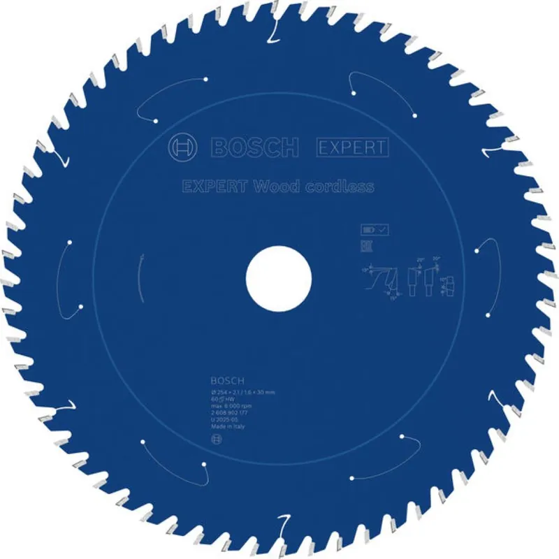 Bosch Bleu Accessoires 2608902177 EXPERT Lame de scie circulaire Bois sans fil 254 x 2.1/1.6 x 30 mm T60