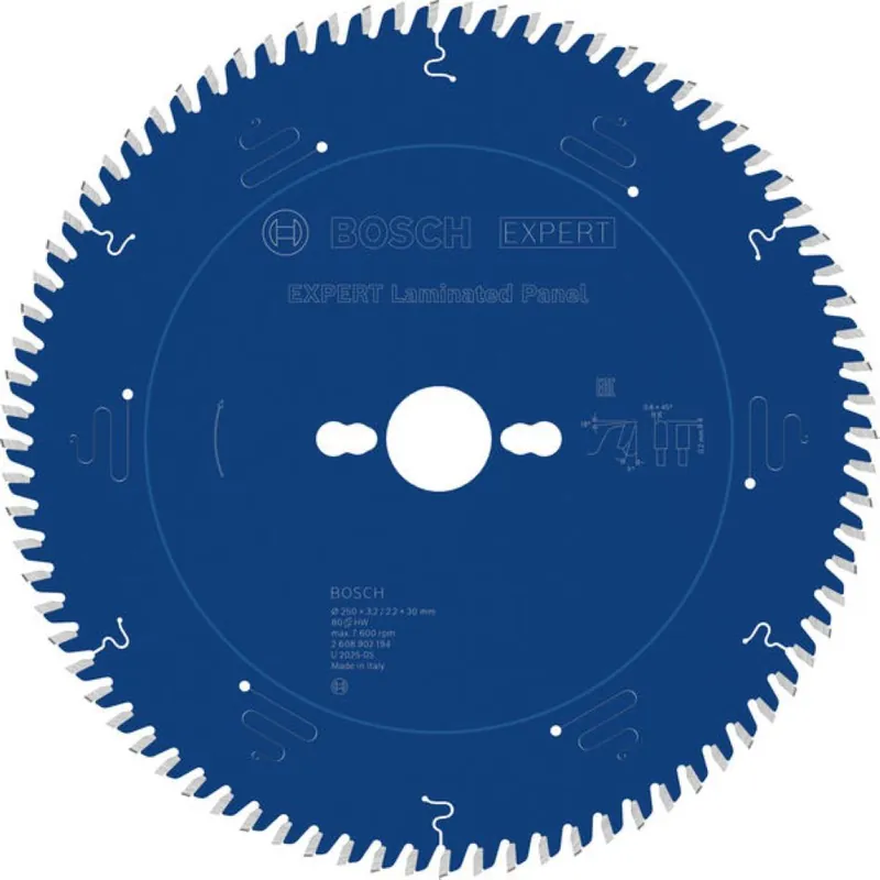 Bosch Bleu Accessoires 2608902194 EXPERT Lame de scie circulaire Panneau stratifié 250 x 3,2/2,2 x 30 mm T80