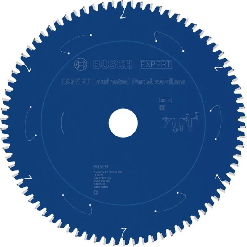 Bosch Bleu Accessoires 2608902195 EXPERT Lame de scie circulaire Panneau stratifié sans fil 254 x 2.6/1.8 x 30 mm T78