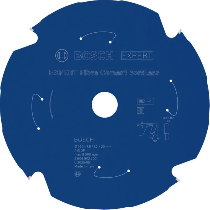 Bosch Bleu Accessoires 2608902200 EXPERT Lame de scie circulaire Fibre-ciment sans fil 165 x 1,8/1,2 x 20 mm T4