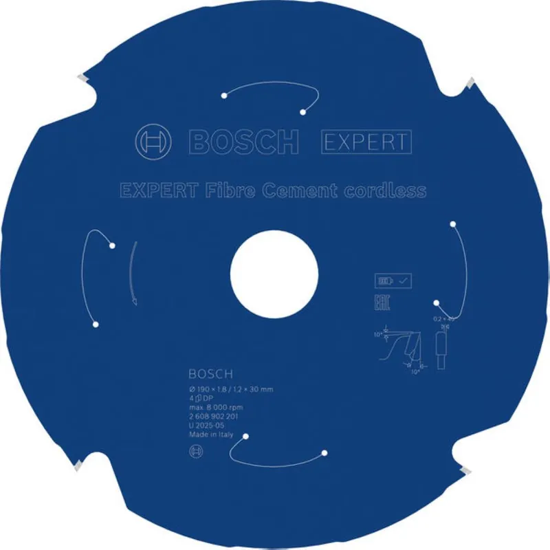 Bosch Bleu Accessoires 2608902201 EXPERT Lame de scie circulaire Fibre-ciment sans fil 190 x 1,8/1,2 x 30 mm T4