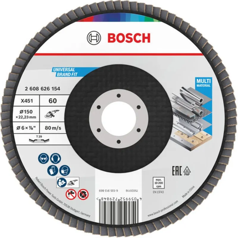 Bosch Bleu Accessoires 2608626154 Disque à lamelles X451 Multi Material ø150 mm grain 60 version angulaire