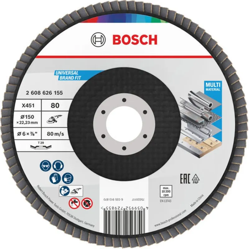 Bosch Bleu Accessoires 2608626155 Disque à lamelles X451 Multi Material ø150 mm grain 80 version angulaire