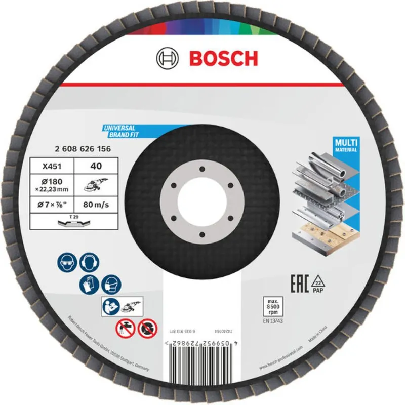 Bosch Bleu Accessoires 2608626156 Disque à lamelles X451 Multi Material ø180 mm grain 40 version à angle droit