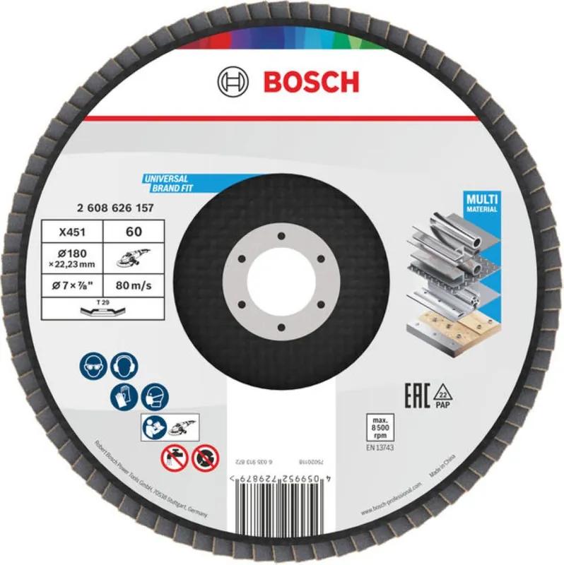 Bosch Bleu Accessoires 2608626157 Disque à lamelles X451 Multi Material ø180 mm grain 60 version à angle droit